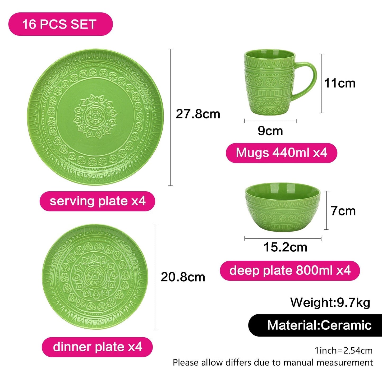 Fissman Home & Kitchen Motif Dinnerware Set - Green