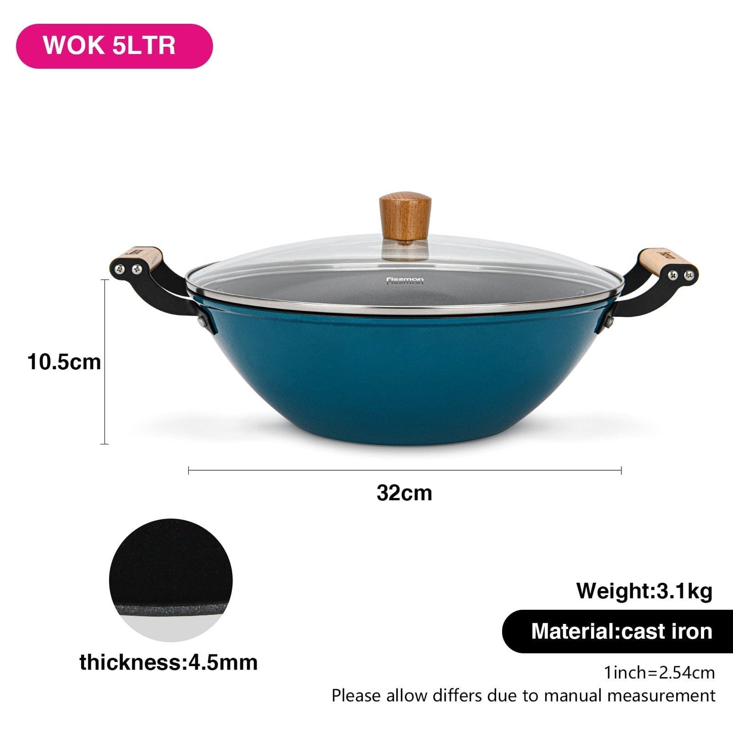 Fissman Home & Kitchen Seagreen Wok With Glass Lid 32cm