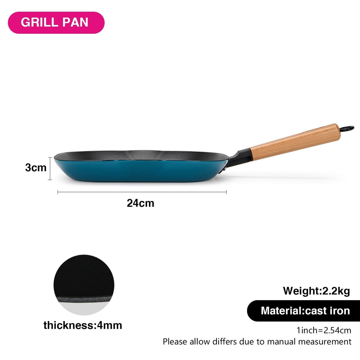 Fissman Home & Kitchen Square Grill Pan With Wooden Handle