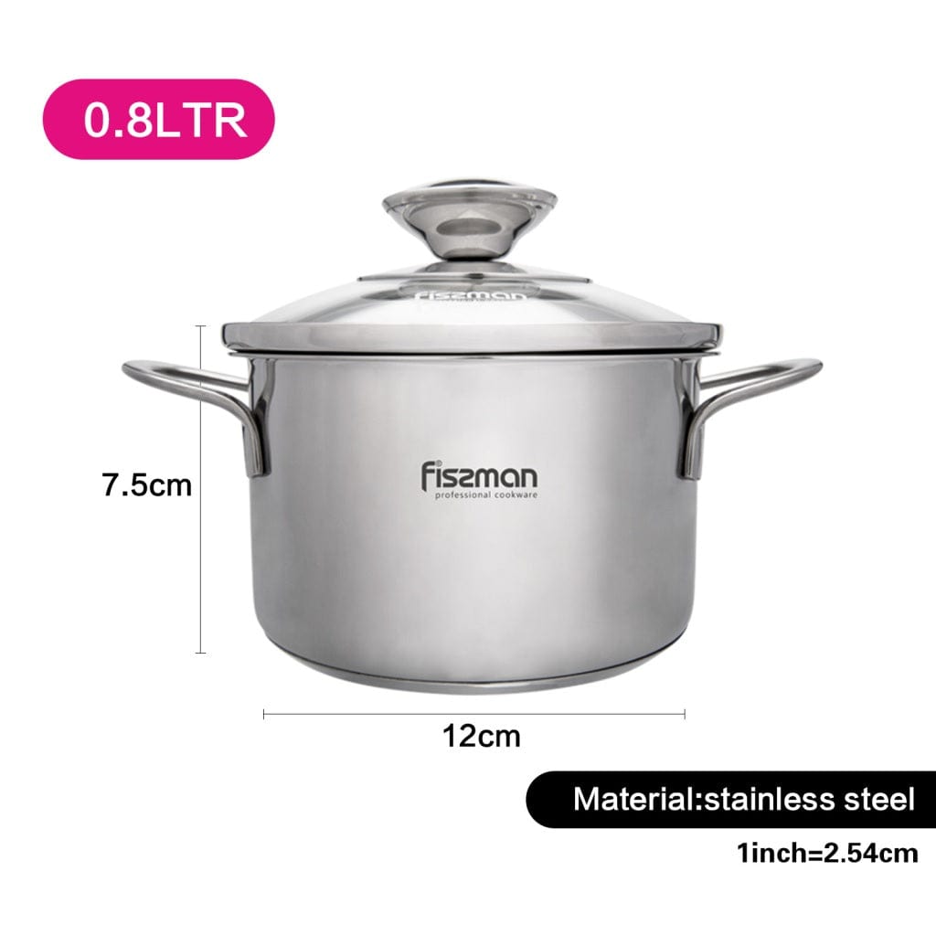 Fissman Home & Kitchen Stainless Steel Saucepot with Glass Lid 12cm - Silver