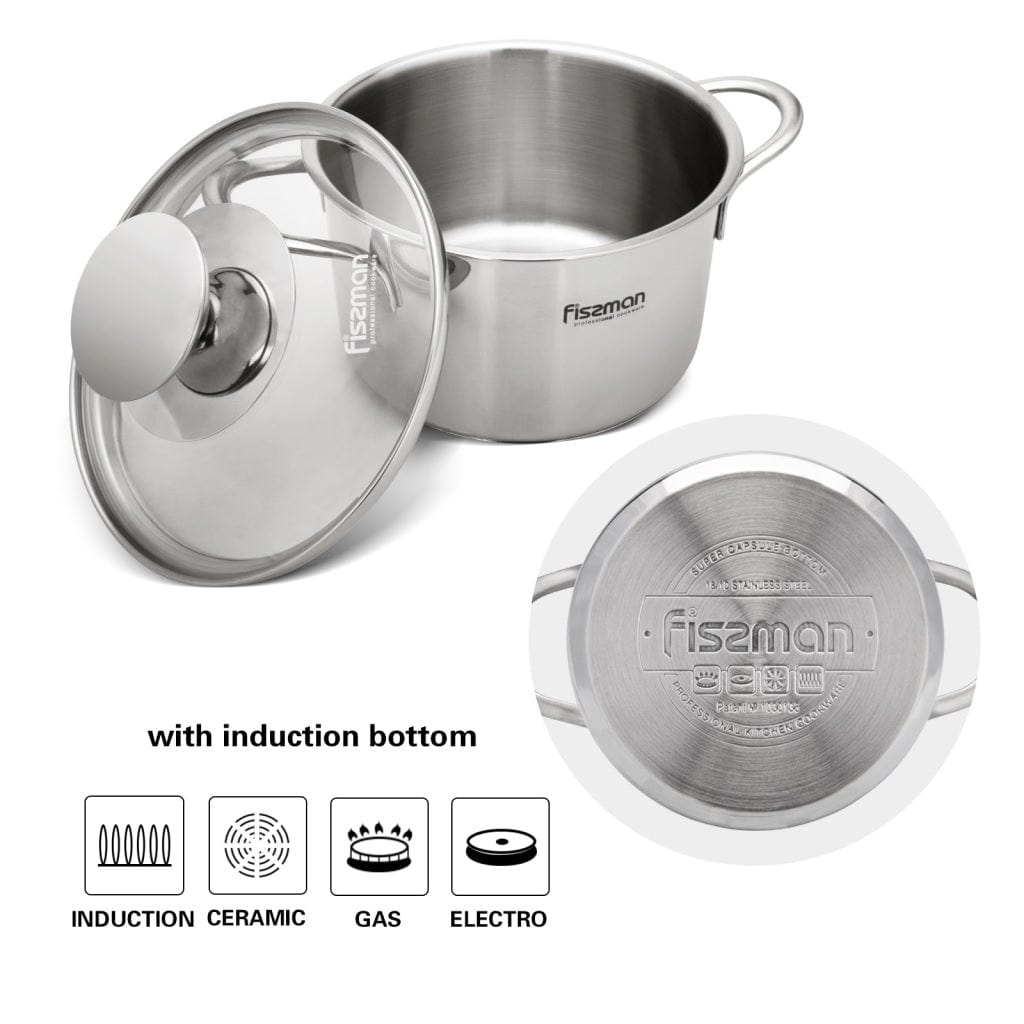 Fissman Home & Kitchen Stainless Steel Saucepot with Glass Lid 12cm - Silver