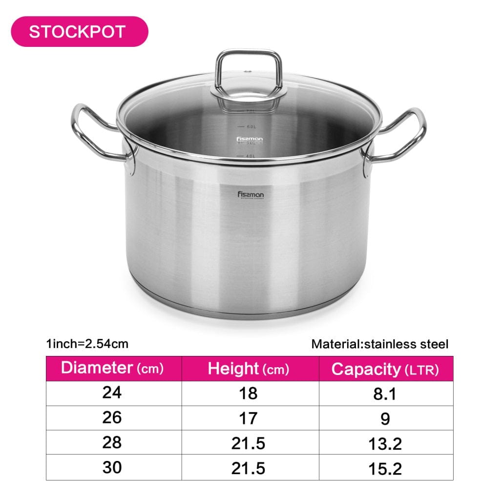 Fissman Home & Kitchen Tahara StockPot 30cm With Glass Lid