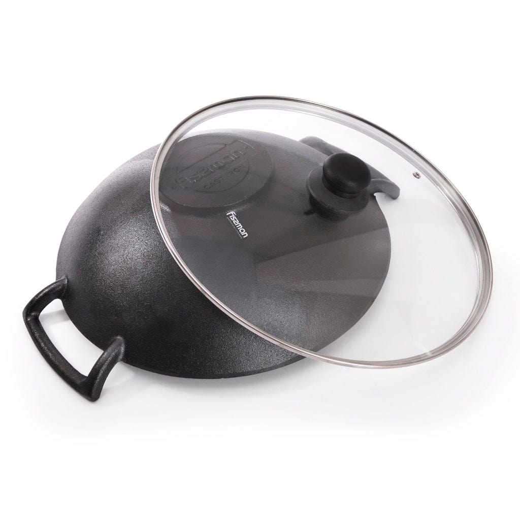 Fissman Home & Kitchen Wok 35cm with Glass Lid - Cast Iron