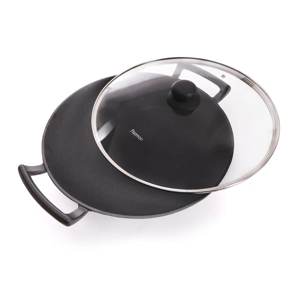 Fissman Home & Kitchen Wok 35cm with Glass Lid - Cast Iron