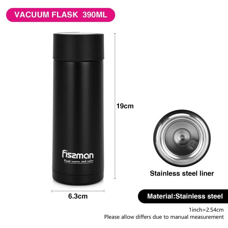 Fissman Outdoor Double Wall Vacuum Flask 390ml - Black