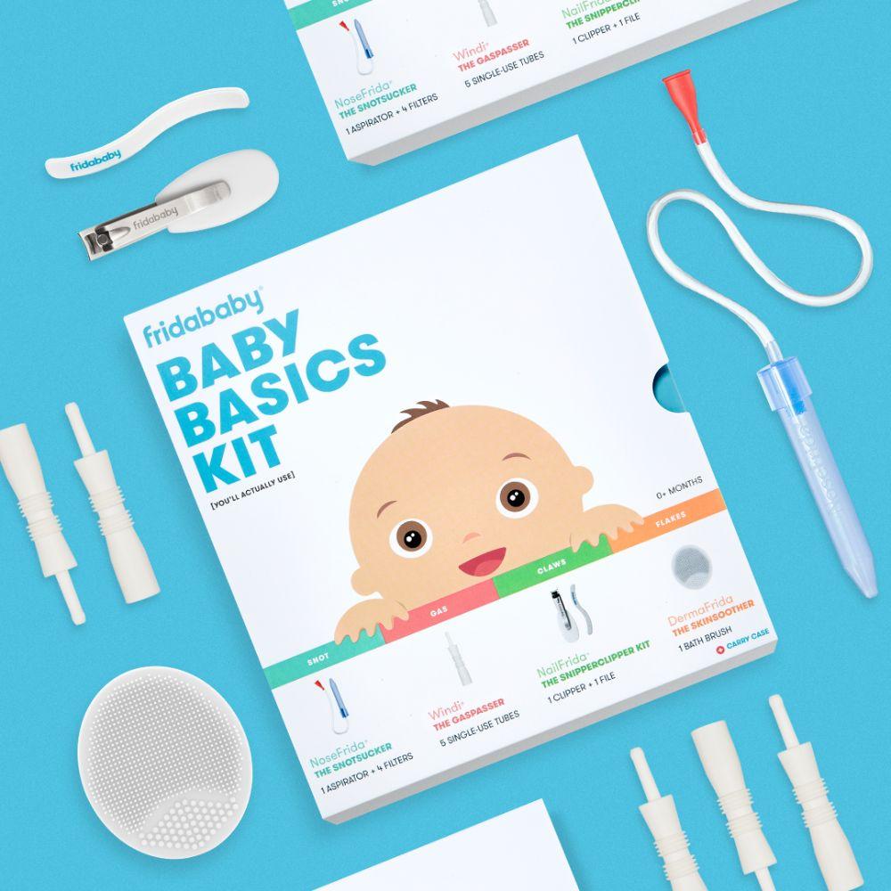 Frida Baby Baby Basics Kit|Includes NoseFrida, NailFrida, Windi, DermaFrida  + Silicone Carry Case