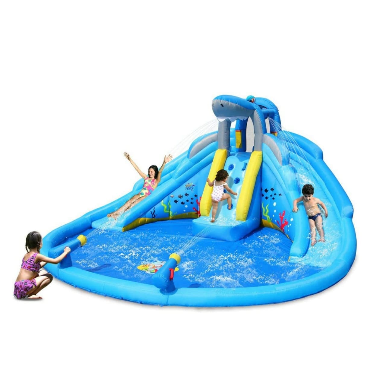 Generic Outdoor Air Flow Play & Splash Centre Inflatable Waterslide Shark with Double Slides