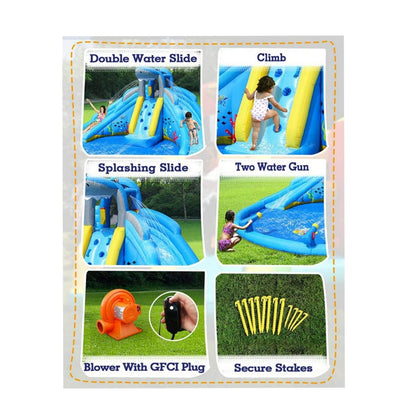 Generic Outdoor Air Flow Play & Splash Centre Inflatable Waterslide Shark with Double Slides