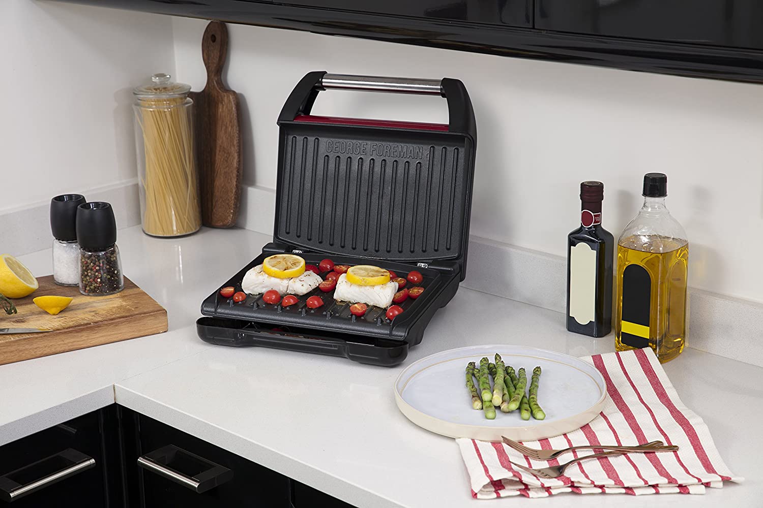 George Foreman Grill – Grauer Edelstahl-Grill Für Gesundes Kochen, 5 Portionen, Mit Abtropfschale