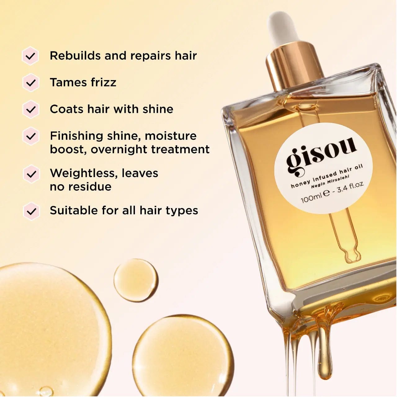Gisou Honey Infused Hair Oil Luxe Travel Size