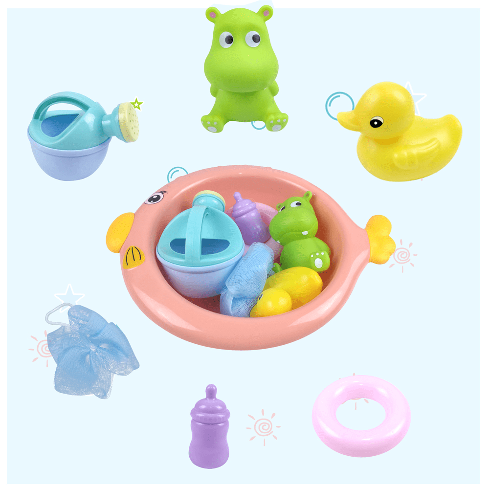 HAIJAIBAO Toys HAIJAIBAO Round Fish Basin With Bath Accessories + Plastic Animals