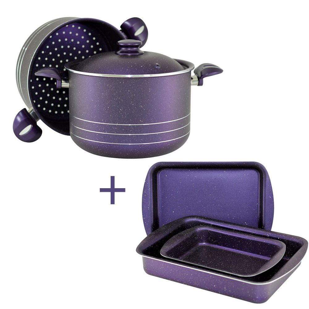 Homemaker Home & Kitchen Homemaker Combo Granitec Purple Couscous Pot + Rectangular Tray Set