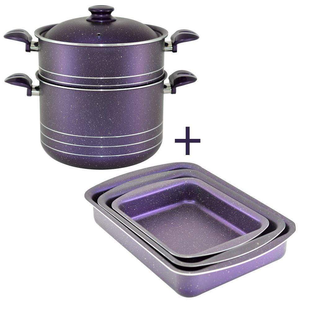 Homemaker Home & Kitchen Homemaker Combo Granitec Purple Couscous Pot + Rectangular Tray Set