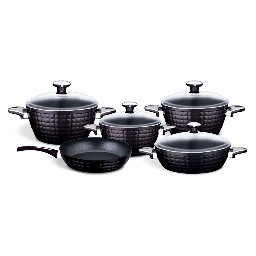 Homemaker Home & Kitchen Titanium Black Cookware Set Glass Lid - (G-TG-9PC.)