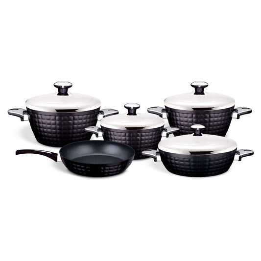 Homemaker Home & Kitchen Titanium Black Cookware Set Steel Lid - (G-TS-9PC.)