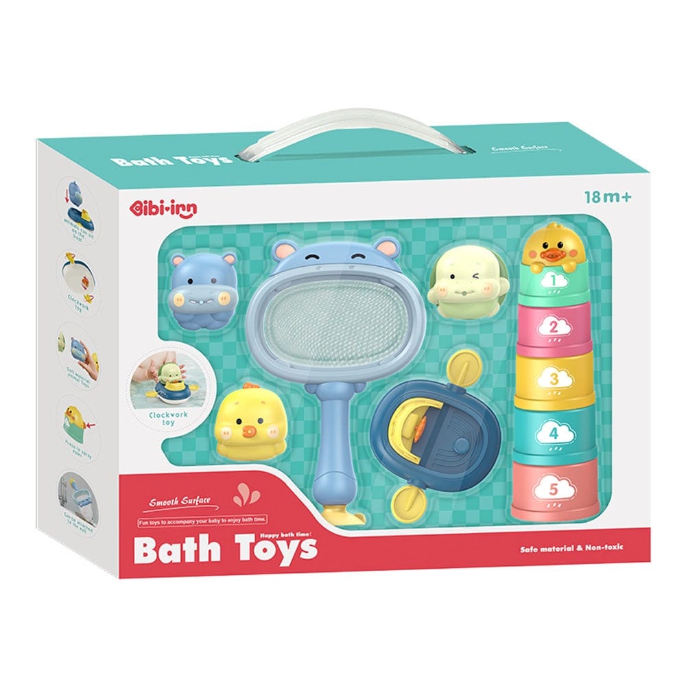 IBI-IRN Babies Ibi-Irn- Hippo Lo Lo Fun + Rubber Boat + Jenga Fun Bath Toys