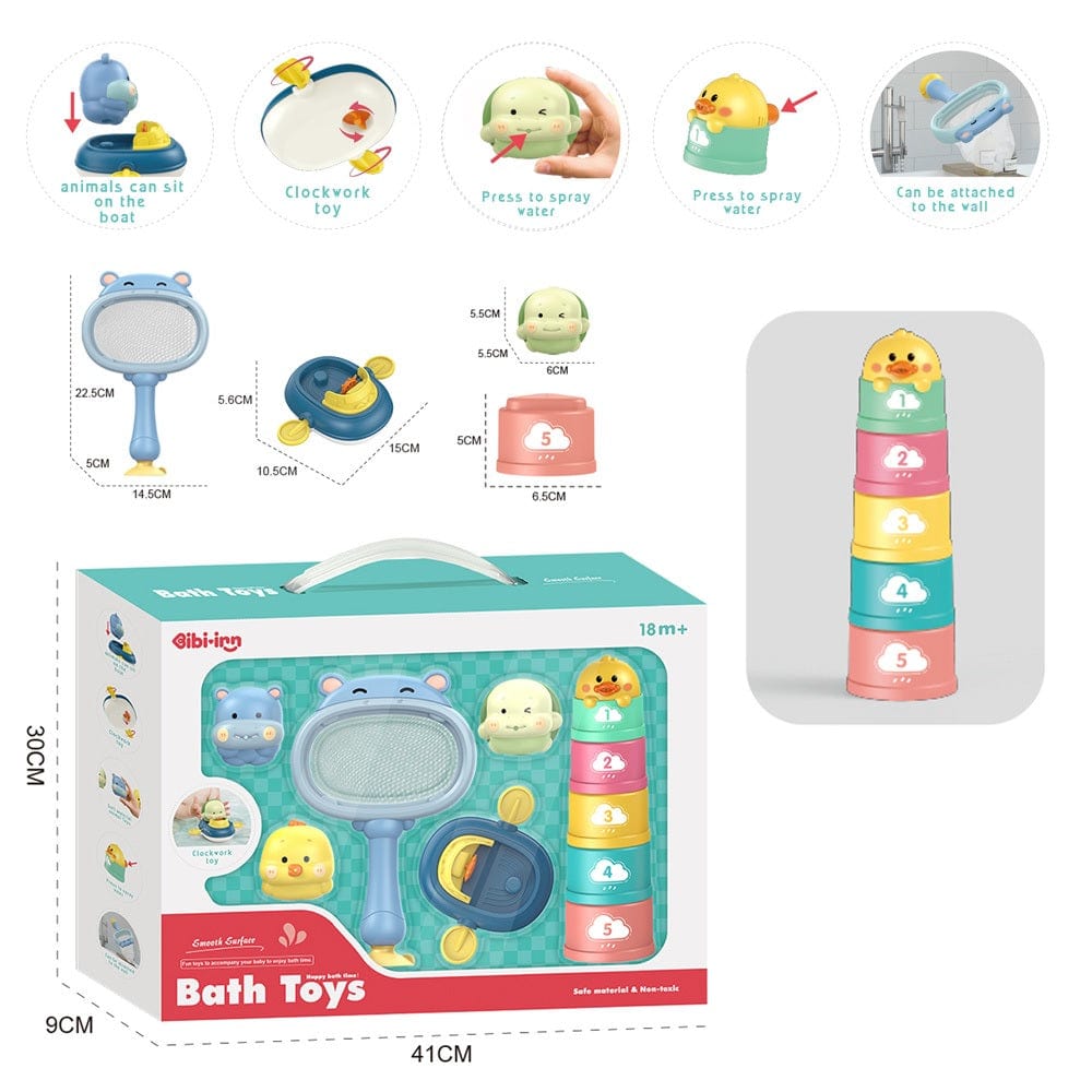 IBI-IRN Babies Ibi-Irn- Hippo Lo Lo Fun + Rubber Boat + Jenga Fun Bath Toys