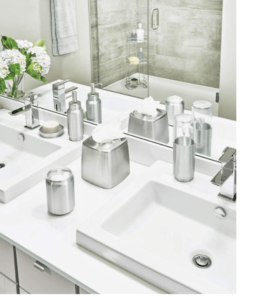 InterDesign Home & Kitchen InterDesign Austin Bathroom Storage, Lidded Canister for Personal Items, Stainless Steel Cotton Pad Holder