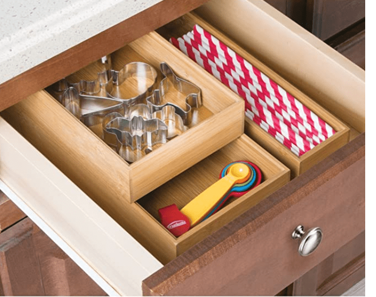 Drawer Organizer -5 Compartment Modular Natural Wood Bamboo Space