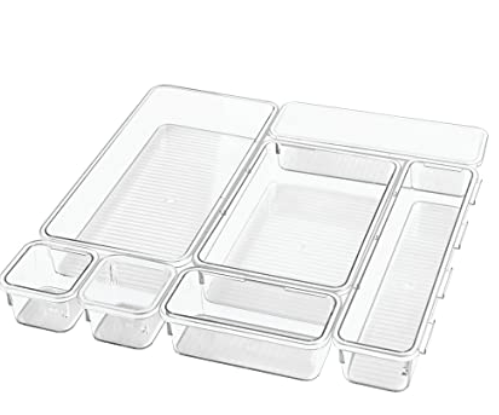 InterDesign Home & Kitchen InterDesign Linus Interlocking drawer Organizers 7 Piece Set, Clear