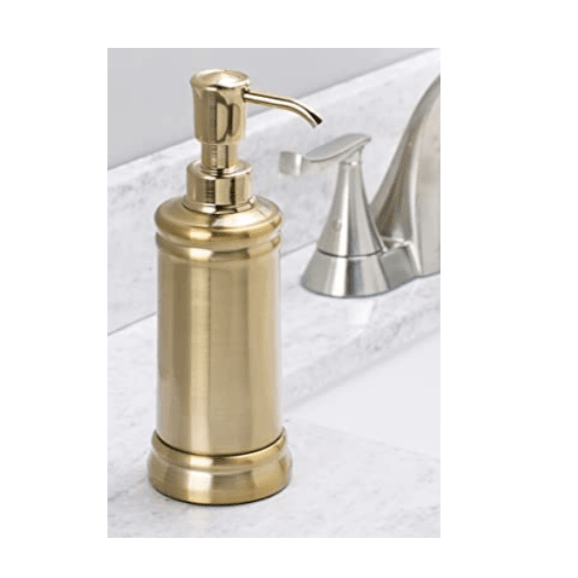 InterDesign Home & Kitchen InterDesign Sutton Soap Pump Dispenser for Bathroom Countertop or Kitchen Sink, (Soft Brass)