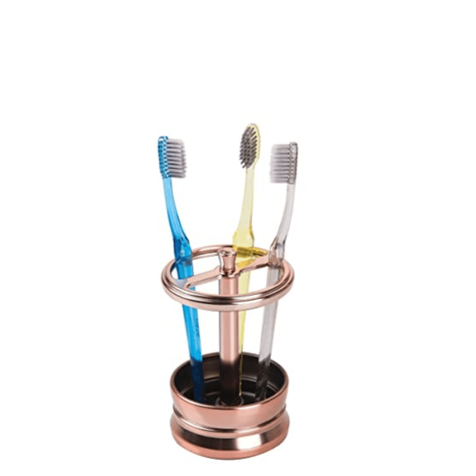 InterDesign Home & Kitchen InterDesign Sutton Toothbrush Holder Stand for Bathroom Vanity or Countertop, Rose Gold