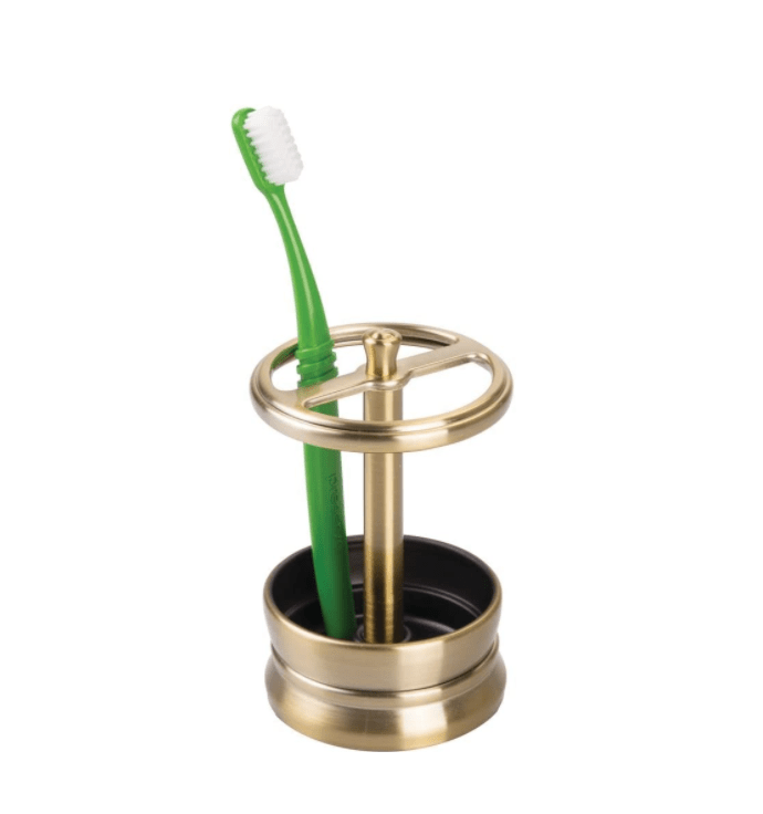 InterDesign Home & Kitchen InterDesign Sutton Toothbrush Holder Stand for Bathroom Vanity or Countertop, Soft Brass