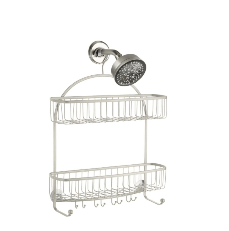 InterDesign Home & Kitchen InterDesign York Lyra Extra Wide Bathroom Shower Caddy for Shampoo, Conditioner and Soap, Silver