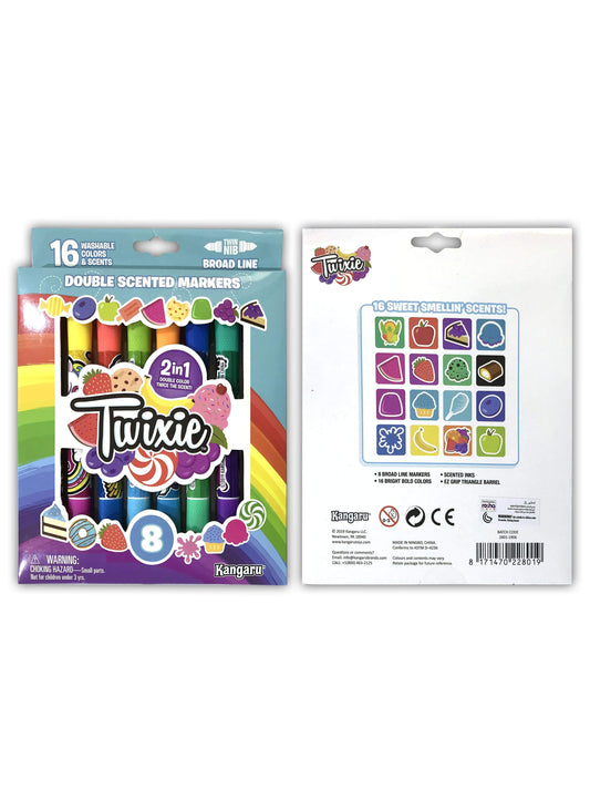 Kangaru Toys TWIXIE™  SCENTED     8ct Double Ended Broadline Markers – 16 Colors