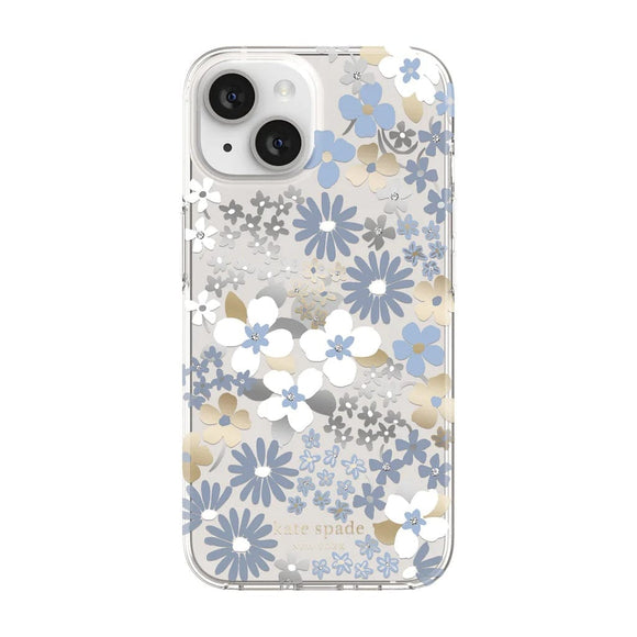 Kate Spade Electronics Kate Spade New York Protective Hardshell Case For IPhone 14  - Flower Fields/Dusty Blue/Silver Foil/Gold Foil/Gems