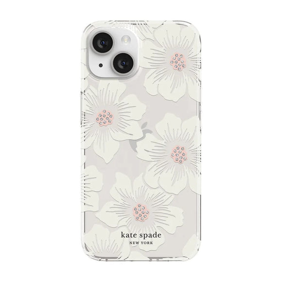 Kate Spade Electronics Kate Spade New York Protective Hardshell Case For IPhone 14  - Hollyhock Floral Clear/Cream With Stones