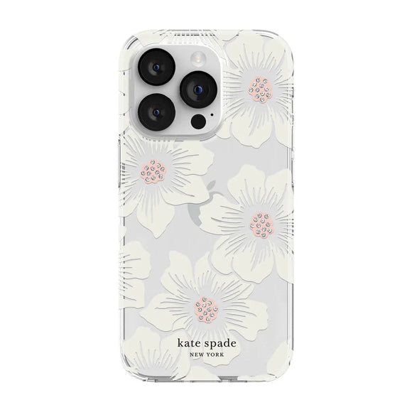 Kate Spade Electronics Kate Spade New York Protective Hardshell Case For IPhone 14 Pro - Hollyhock Floral Clear/Cream With Stones