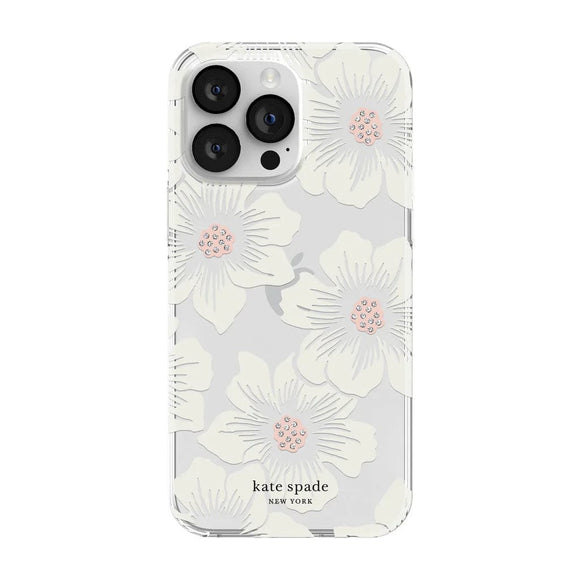 Kate Spade Electronics Kate Spade New York Protective Hardshell Case For IPhone 14 Pro Max - Hollyhock Floral Clear/Cream With Stones