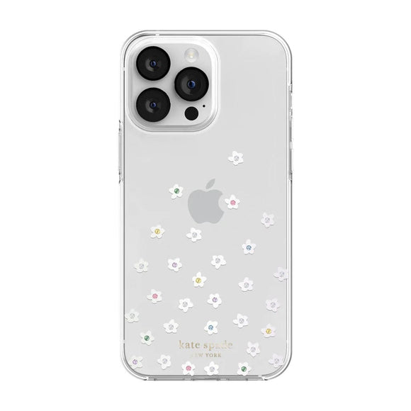 Kate Spade Electronics Kate Spade New York Protective Hardshell Case For IPhone 14 Pro Max - Pearl Wild Flowers/Cream/Pearl Foil/Gems