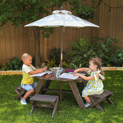 KidKraft Home & Kitchen KidKraft Wooden Octagon Table, Stools & Umbrella Set