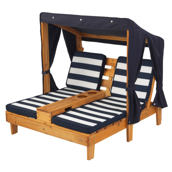 KidKraft Outdoor Kidkraft Double Chaise Lounge with Cup Holders - Honey & Navy