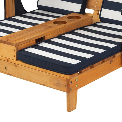 KidKraft Outdoor Kidkraft Double Chaise Lounge with Cup Holders - Honey & Navy