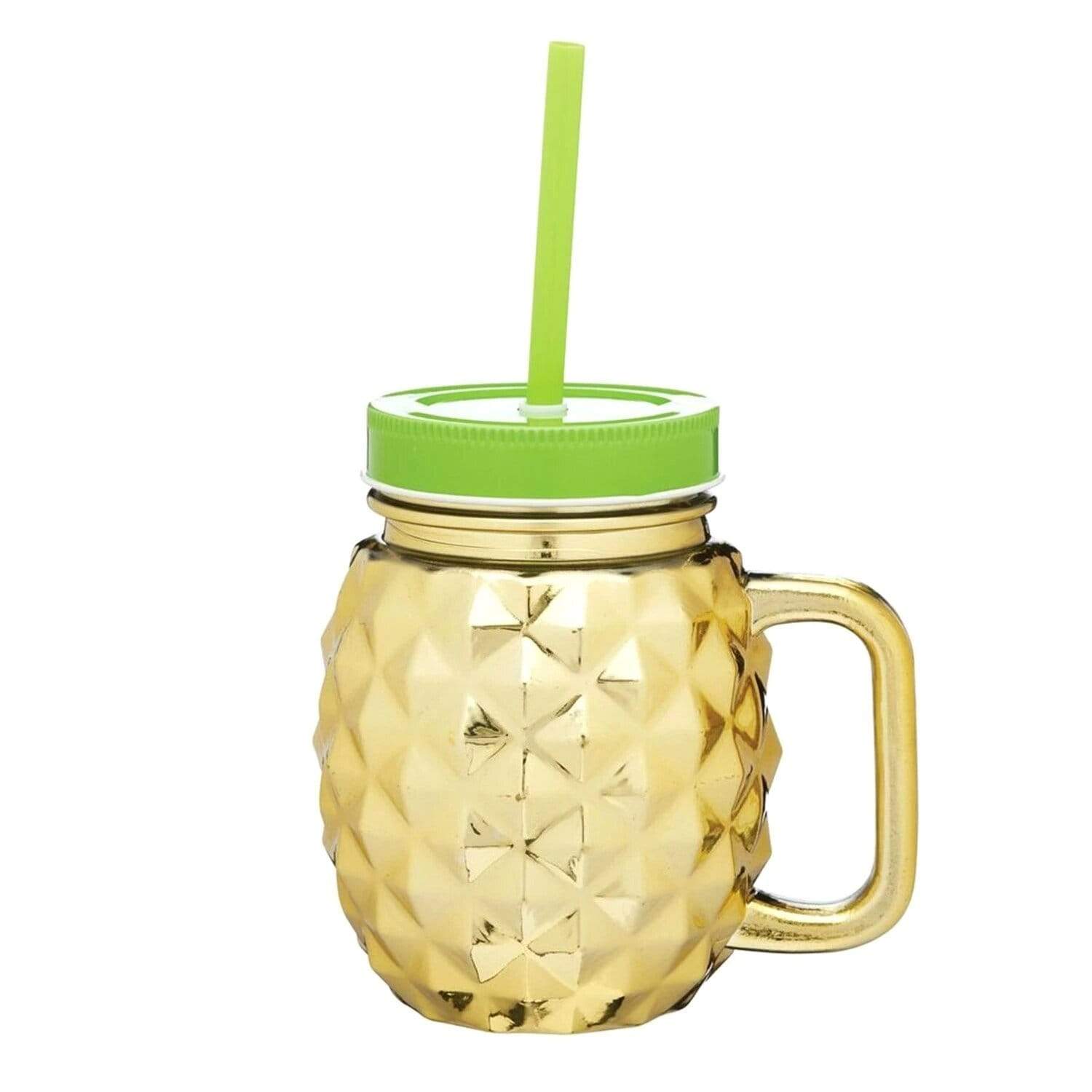 KitchenCraft Home & Kitchen KITCHEN CRAFT BARCRAFT PINEAPPLE DRINKS JAR WITH STRAW - METALLIC GOLD AND GREEN - BCJARPAPLGLD