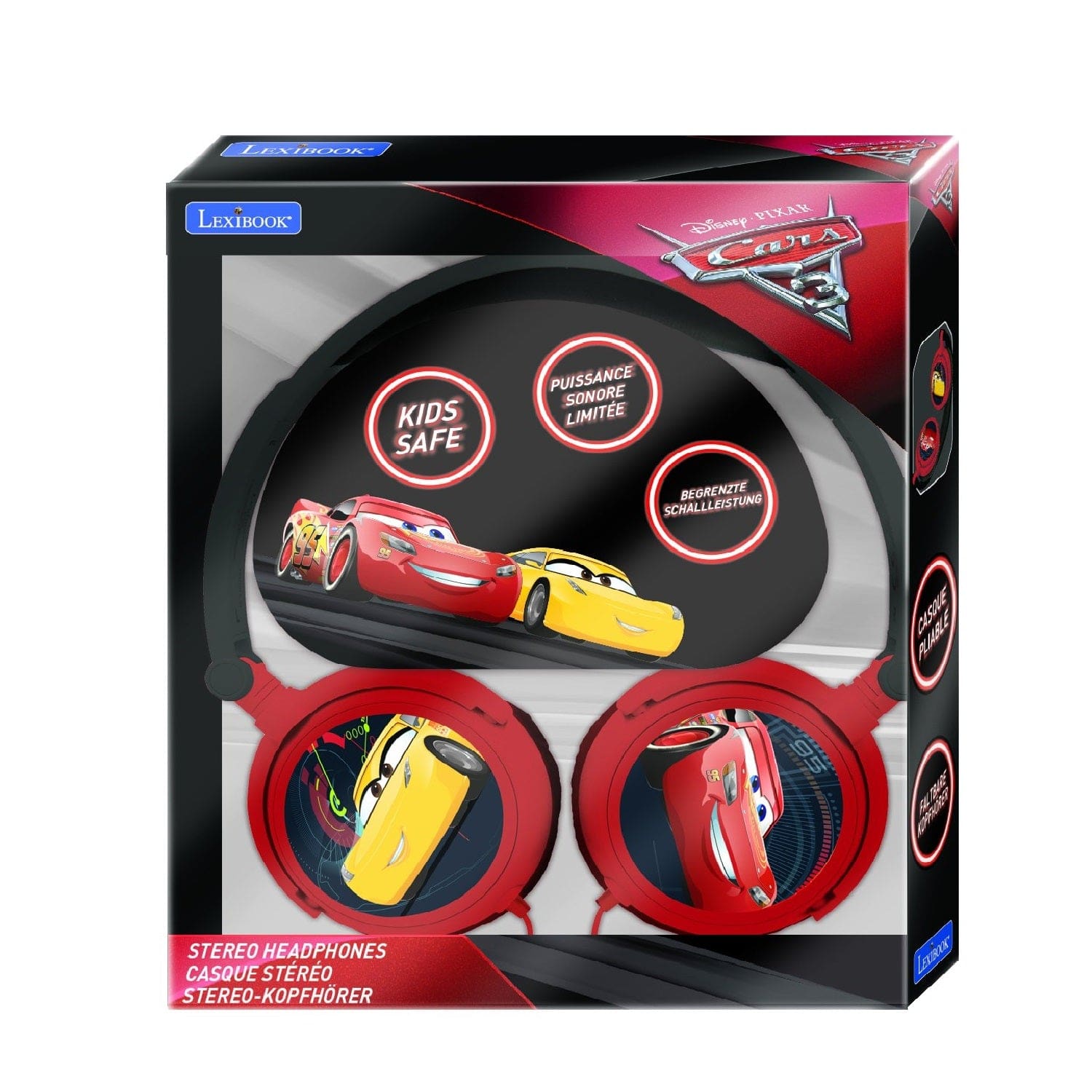 lexibook Toys Disney Cars Stereo Wired Foldable Headphone with Kids Safe Volume