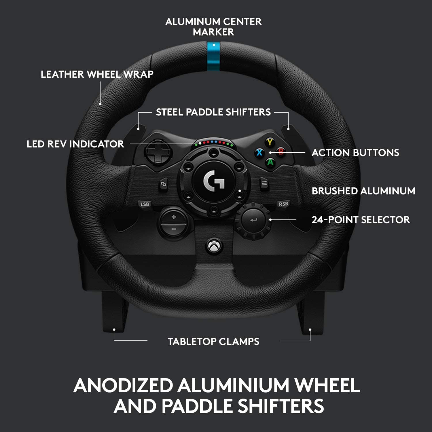 LOGITECH Gaming Logitech G923 Racing Wheel and Pedals for Xbox One and PC featuring TRUEFORCE up to 1000 Hz Force Feedback, Responsive Pedal, Dual Clutch Launch Control, and Genuine Leather Wheel Cover