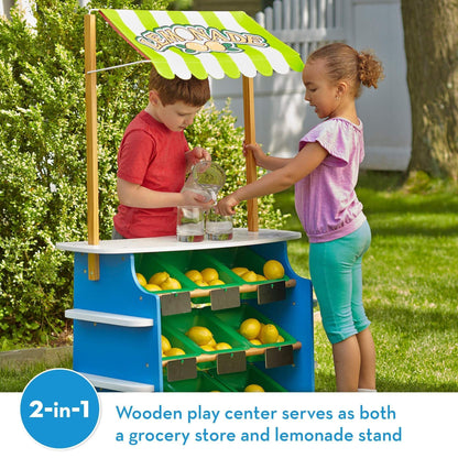Melissa & Doug Toys Melissa & Doug Wooden Grocery Store and Lemonade Stand - Reversible Awning, 9 Bins, Chalkboards