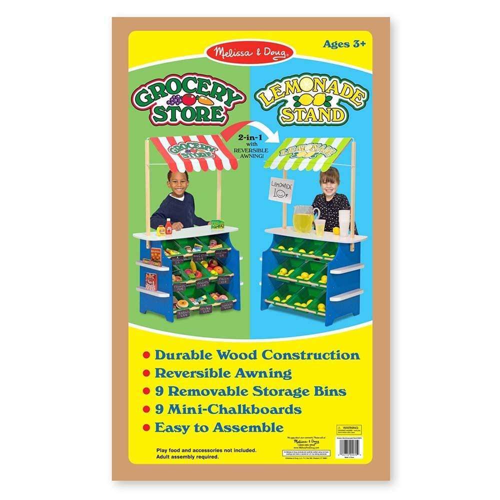 Melissa & Doug Toys Melissa & Doug Wooden Grocery Store and Lemonade Stand - Reversible Awning, 9 Bins, Chalkboards