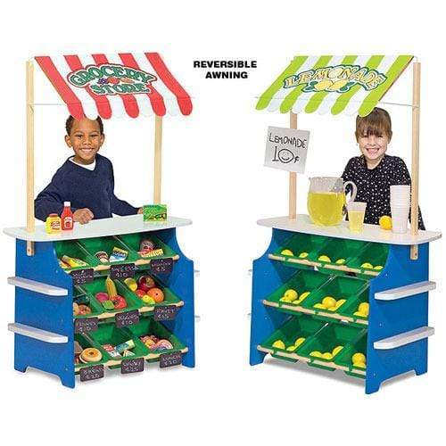 Melissa & Doug Toys Melissa & Doug Wooden Grocery Store and Lemonade Stand - Reversible Awning, 9 Bins, Chalkboards