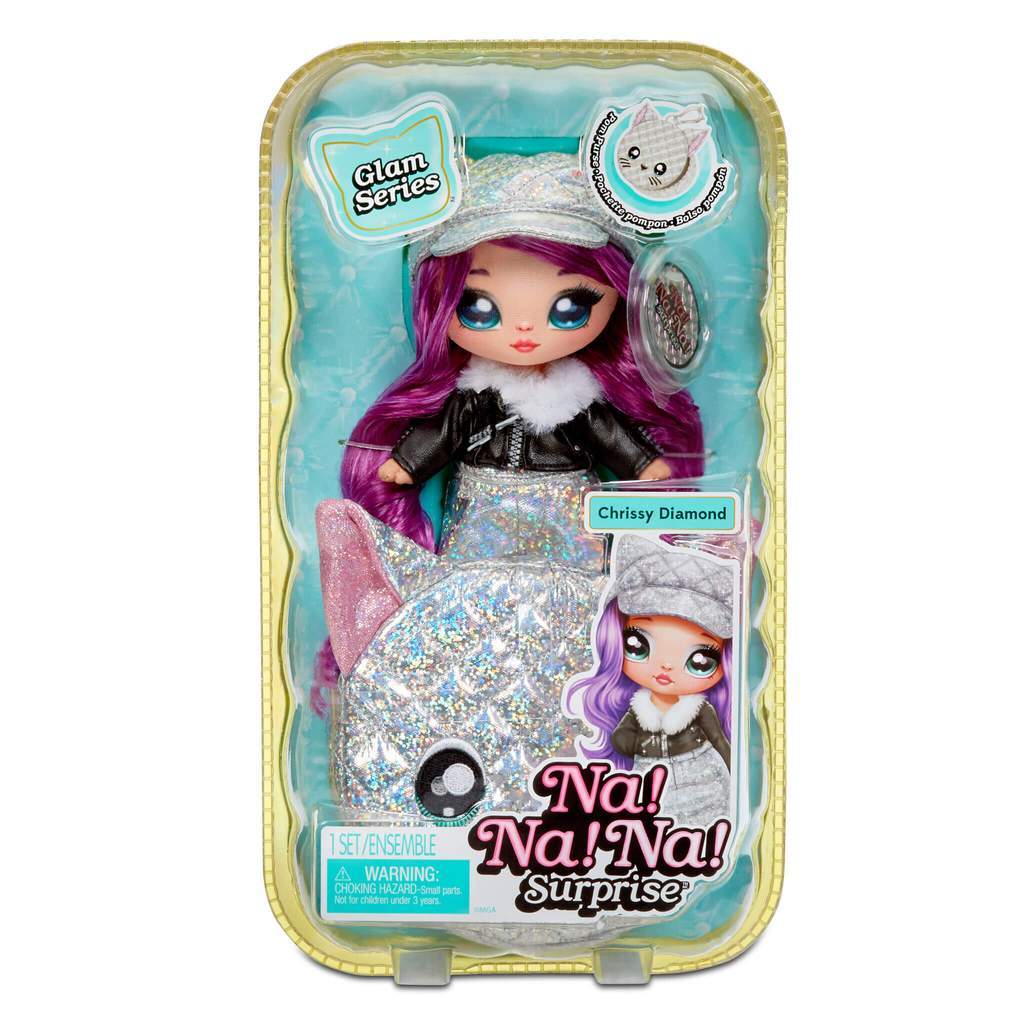 MGA Dollhouse Accessories Na! Na! Na! Surprise Glam Series Chrissy Diamond with Metallic Purse 2-in-1 Fashion Doll