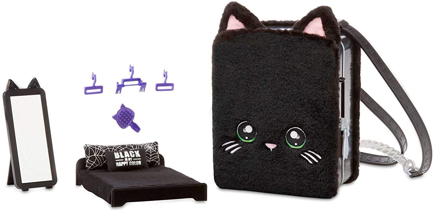 Na Na Toys Na Na Na Surprise 3-in-1 Backpack Bedroom Black Kitty Playset with Limited Edition Tuesday Meow Doll