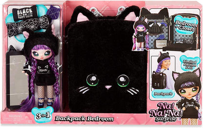 Na Na Toys Na Na Na Surprise 3-in-1 Backpack Bedroom Black Kitty Playset with Limited Edition Tuesday Meow Doll