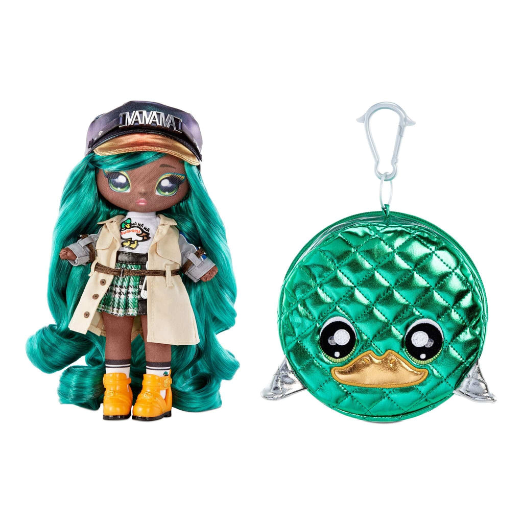 Na Na Toys Na! Na! Na! Surprise Glam S2 7.5" Fashion Doll with Green Hair and Metallic Clip-on Duck Purse in SK