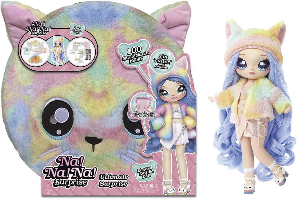 Na Na Toys Na Na Na Ultimate Surprise - New Includes Fashion Doll with brushable hair, Designer Clothes and Accessories - Rainbow Kitty