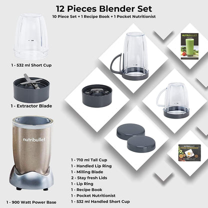 Nutribullet Appliances Nutribullet Pro12 Piece High Speed Blender Mixer System 900 Watts - Copper Gold