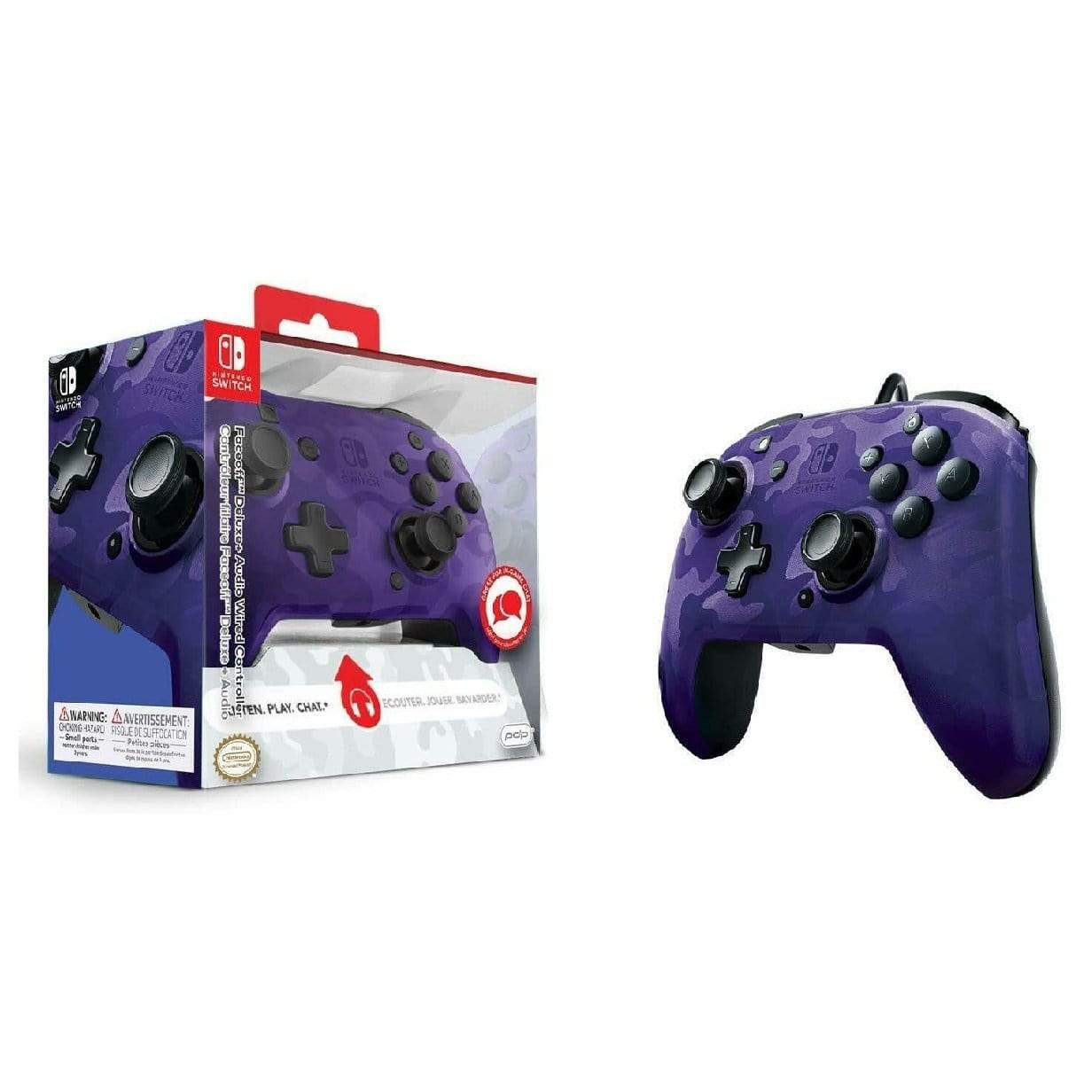 PDP Gaming PDP Faceoff Deluxe+ Audio Wired Controller Purple Camo For Nintendo Switch